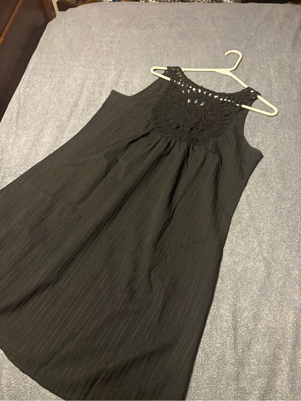 Black Crochet Back Sleeveless Swing Dress Size L